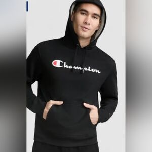 Champion Men's Black Hoodie with Logo - XL